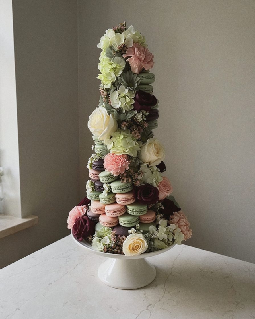 Macaron-Turm mit Blumen